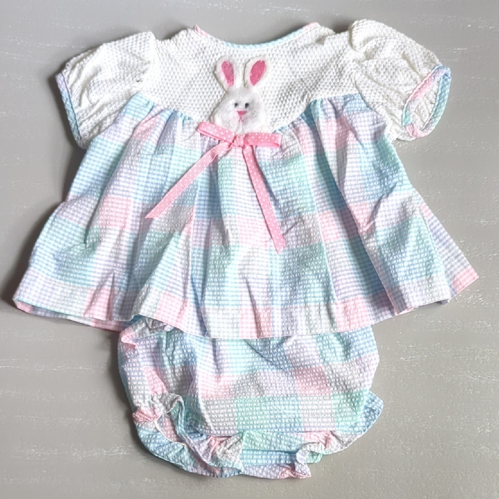 Vintage‎ Dress & Diaper Cover Bunny Pastels Size 6m Rare Editions